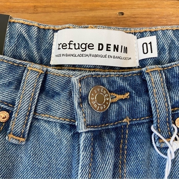 REFUGE denim jeans wide legs high rise waist blue 100% cotton cargo cropped 1 - Picture 7 of 15